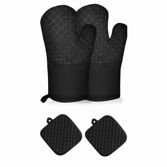Heat Resistant Oven Mitts and Pan Rack Set – BBQ Grill Gloves with Silicone Grip, 4 Pcs