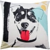 20" White and Red Playful Dog Portrait Printed Square Throw Pillow