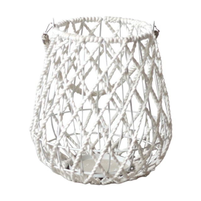 Candelabro colgante con asa, decoración tejida, estilo rústico bohemio, para el hogar, linterna, jaula para Navidad, decoración de la repisa del patio Altura 26cm