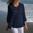 thumbnail image 4 of Women's Plus Size 3/4 Sleeve Top, Cotton Linen Blend Lace Trim Blouse, Loose Fit Casual T-Shirt for Work, Daily Wear, Vacation and Relaxed Outfits Navy S, 4 of 5
