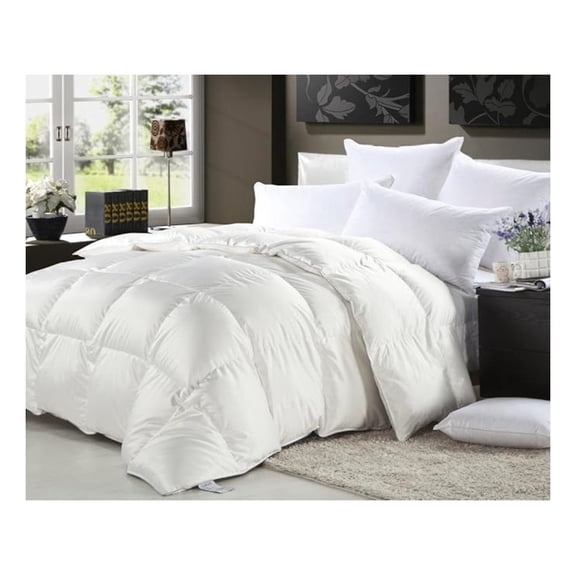 Twin Extra Long (XL) Size Luxurious 1200 Thread Count Siberian Goose Down Comforter, 100% Egyptian Cotton Cover, Solid White Color, 750 Fill Power, 50 Oz Fill Weight