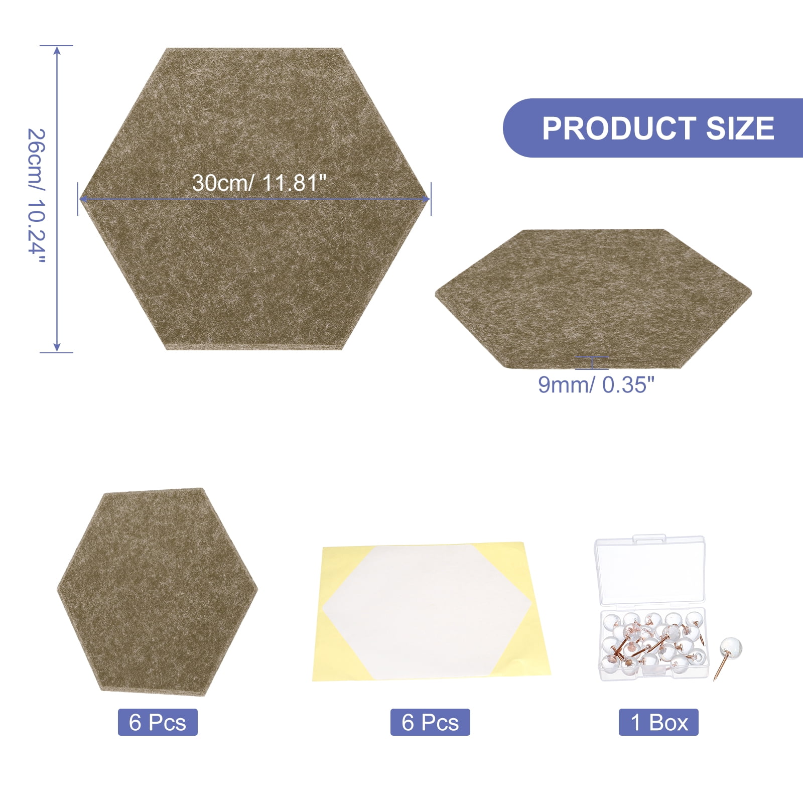 Hexagon Acoustic Panels B1 Fireproof Soundproof Foam Panels with 30 Push Pins(Deep Brown)