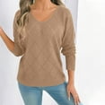 thumbnail image 4 of Crochet Knit Sweaters for Women Long Sleeve Pullover V Neck Lightweight Tops Khaki S, 4 of 6