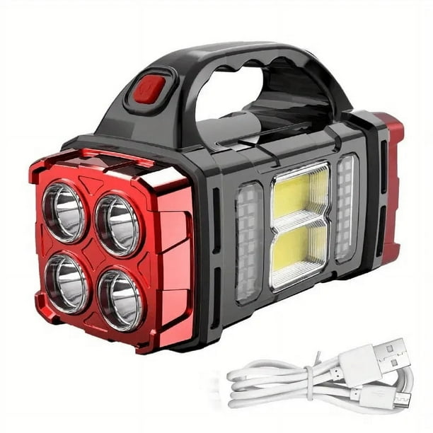 Xihbxyly Linterna de Mano Recargable, Luz Led Superbrillante, Recargable Por Usb, Modos Alto/Bajo, Reflector de Emergencia Portátil, Diseño Impermeable, Ideal para Aventuras Al Aire Libre, Color Rojo