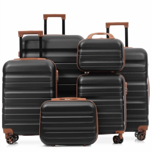 Set de equipaje ABS Hardshell de 6 piezas - Maletas ligeras y duraderas con ruedas de doble giro, tamaño de carga y registro para viajes y negocios