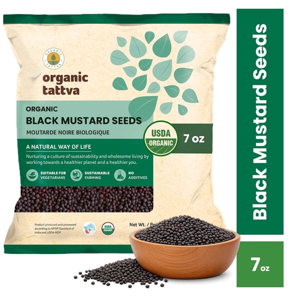 Organic Tattva Black Mustard Seed (7 oz/200 gm), Whole Spices with Natural Oils, No Additives, USDA Certified