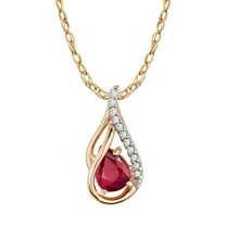 10k Yellow Gold Genuine Pear-shape Ruby and Diamond Halo Drop Pendant Necklace