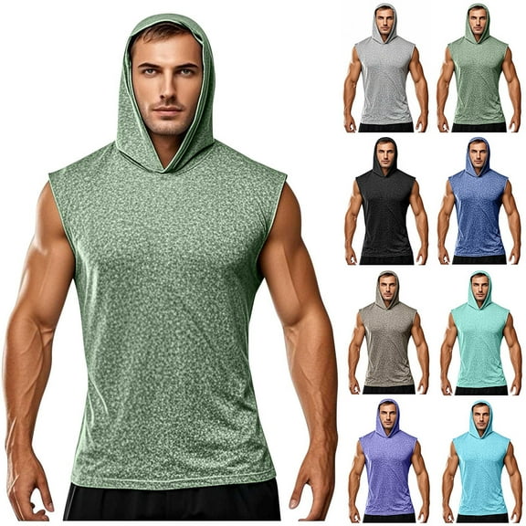 BVOFAR Men's Workout Hooded Tank Tops Bodybuilding Muscle Shirts Quick Dry Sleeveless Gym Hoodies Summer Casual Tees