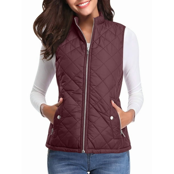Chaleco Acolchado con Cuello Alto, Cremallera y Bolsillos para Mujer Café M