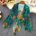 thumbnail image 5 of Dvprdro Fashion Floral Printed Cardigans for Women Crochet Short Sleeve Open-Front Long Cardigan Cover Ups Sheer Tops Dark Green L, 5 of 6
