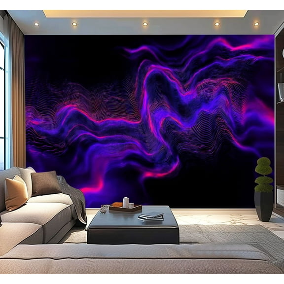 Peel and Stick Wallpaper Marble Colorful Neon Wave Prism Glitch Effect Abstract Dark Modern Art Wall Mural Decor Self Adhesive and Removable 100in x 144in