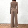 thumbnail image 5 of NMMUED Fall 2 Piece Set for Women Long Sleeve Cross V Neck Top Wide Leg Pants Outfits Casual Loose Vacation Loungewear Khaki S, 5 of 8