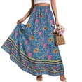 thumbnail image 3 of Skirts for Women Floral Print Maxi Skirts Summer Flowy Long Skirts High Waist (Blue M), 3 of 6