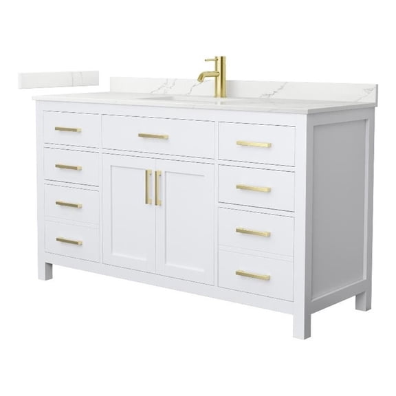 Beckett 60" White Single Vanity & Giotto Quartz Top (1-Hole) & Gold Trim