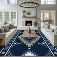 thumbnail image 4 of Blue Tribal Geometric Washable Living Room Rugs 5'x8', Bohemian Vintage Native Abstract Low Pile Throw Large Area Rug Non-Slip Sturdy Edge Binding Carpet for Living Room Kitchen Office, 4 of 9