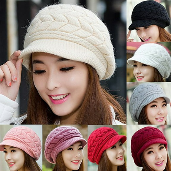 Meidiya Women's Winter Warm Hat Crochet Slouchy Newsboy Cap Hat Knitted Beanie Knitted Caps with Visor