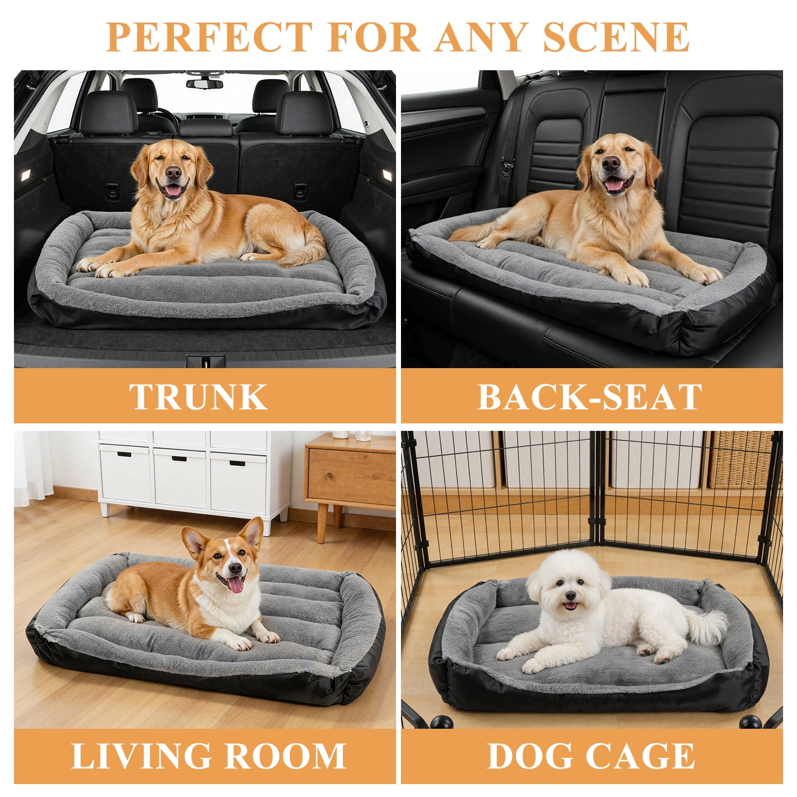 Vaukki Pet Bed for Large Dogs,Washable Pet Sleeping Mat with Waterproof Lining and Non-Skid Bottom,42.5" x 32.5",Black