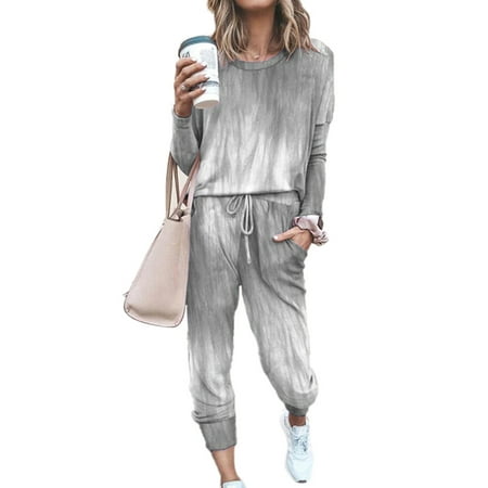 

Gradient Color Long Sleeve Pajamas Set for Women Casual Tie Dye Print Tops and Lounge Pants Suit Autumn Winter Drawstring Pjs Set Nightwear Loungewear