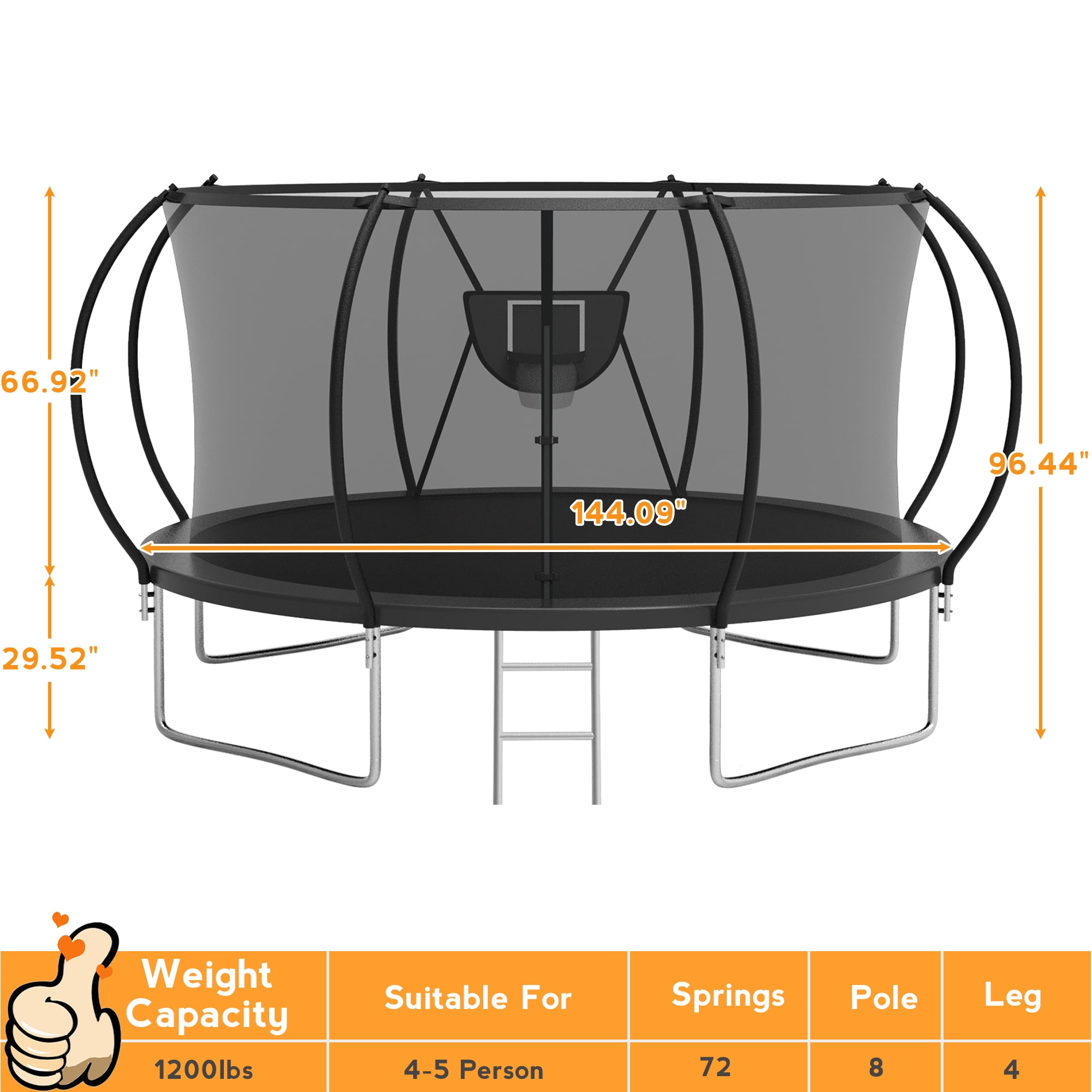 KOFUN Trampoline With Basketball Hoop & Light, 1500lbs 10FT 12FT 14FT ...