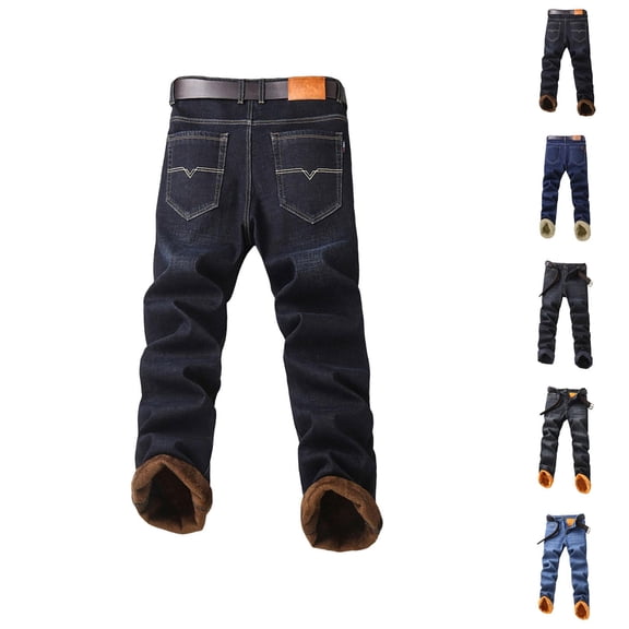 Mens Lined Jeans 2026 Fall Winter Thermal Straight Leg Business Casual Jean Pants Denim Pants Trousers with Pockets
