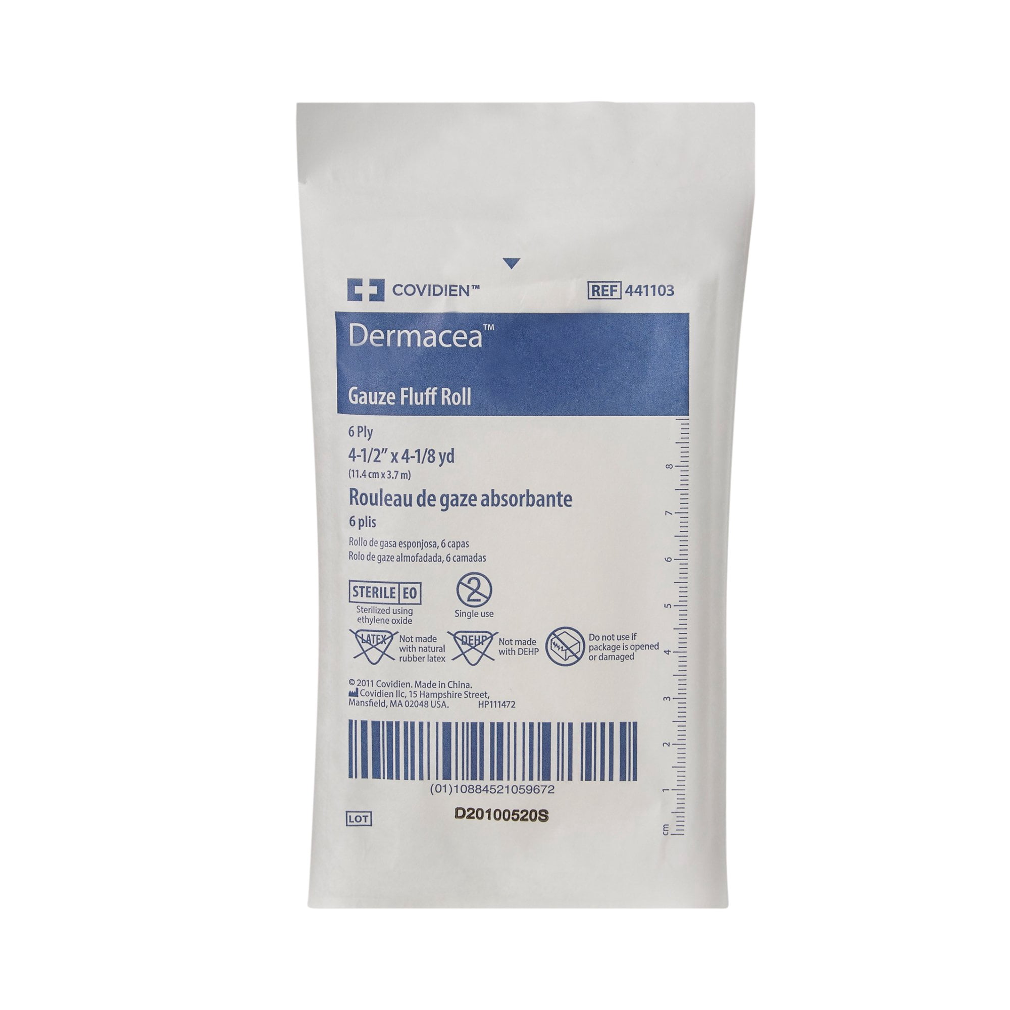 Dermacea Gauze Fluff Roll, Sterile, 6-Ply Fluff Bandage, 4 1/2 in x 4 1/10 yds, 60 Ct