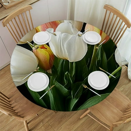 

Patifu Flowers Round Tablecloth Stain-Resistant Washable Table Cover with Elastic Edge for Indoor Outdoor Restaurants Weddings Parties Home 38 -42