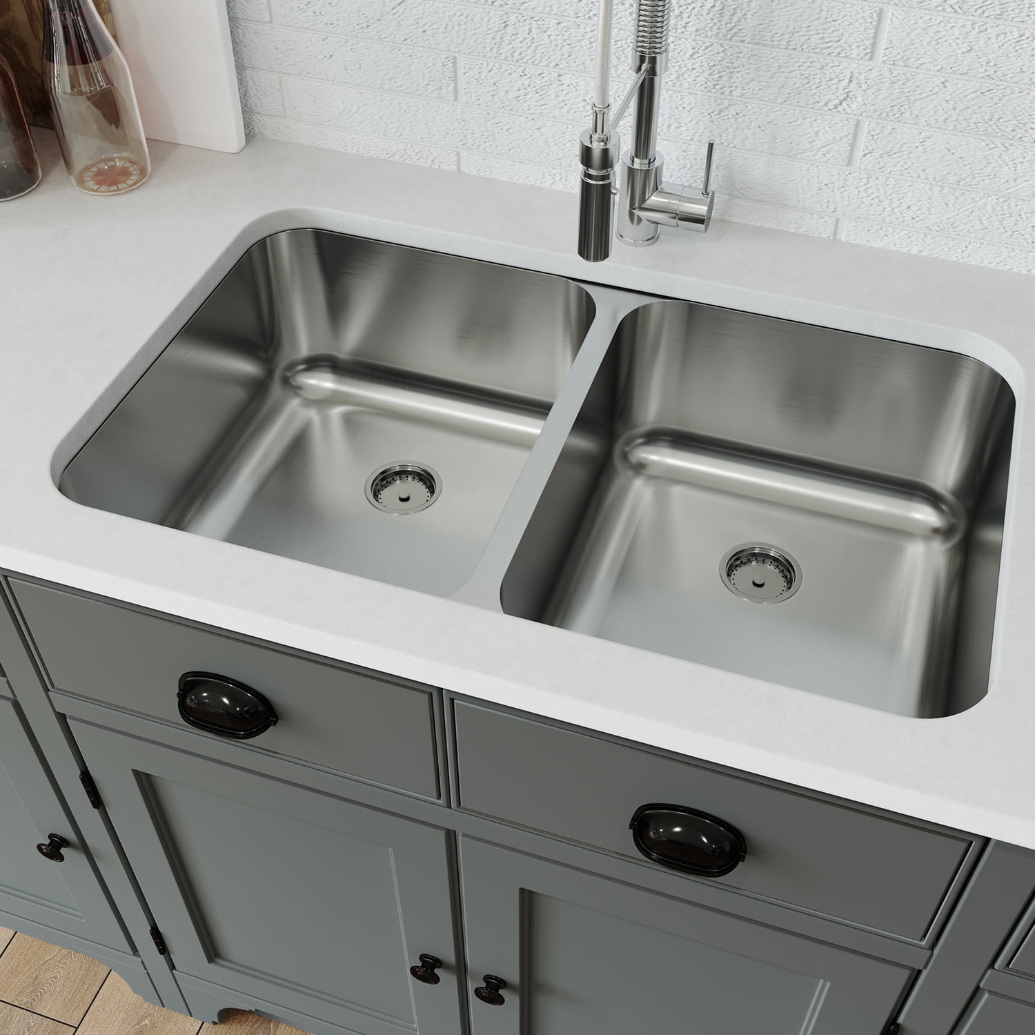 Eviva Taurus 34 X 18 Stainless Steel Undermount Double Kitchen Sink Walmart Com Walmart Com