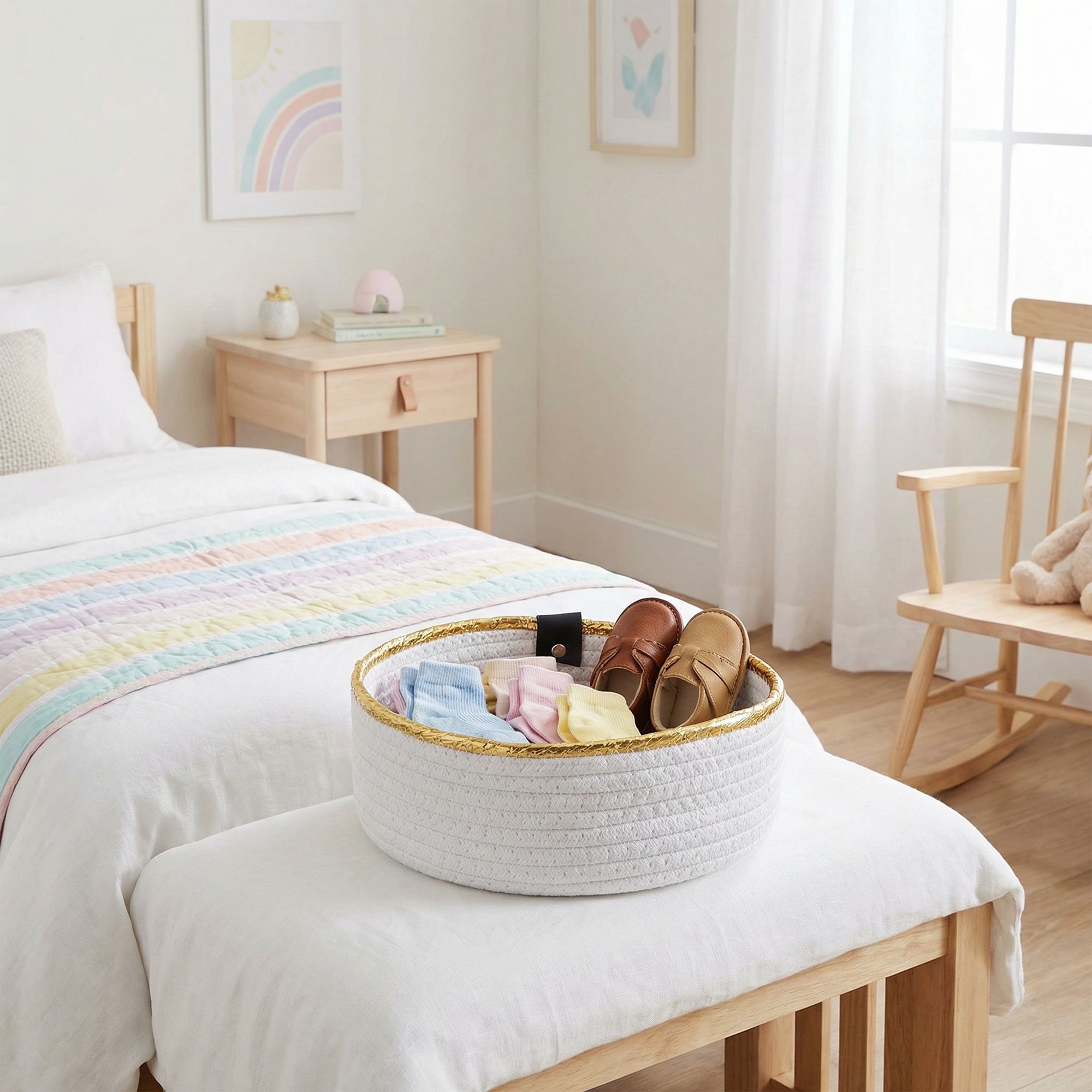 Unique Bargains 3pcs Woven Storage Basket for Key Tray Bowl Light Yellow 3pcs