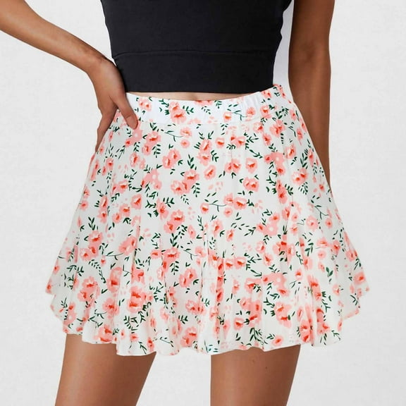 Xixinqiwan Summer Skirts for Women Clearance under $10,Mini Skirts for Women Summer Floral Print Casual Pleated Elasticated Waist Short Skirts Flowy Swing 2025 Trendy