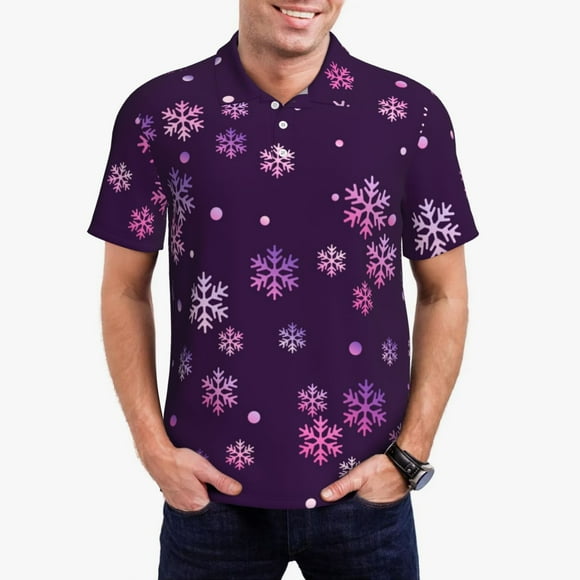 Saiise Purple Snow Flakes Print Mens Golf Shirt Moisture Wicking Quick-Dry Print Performance Polo Shirts for Men-3X-Large