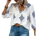 thumbnail image 2 of Women'S Casual V Neck Floral Print Chiffon Blouses 3/4 Sleeve Boho Summer Tops Shirts Blue L, 2 of 8