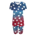 thumbnail image 4 of Pounoo Women's 2 Piece Outfits Knit Sets Independence Day Style Lightweight Breathable V Neck Short Sleeve Star Print Top And Biker Shorts Gift, 4 of 6
