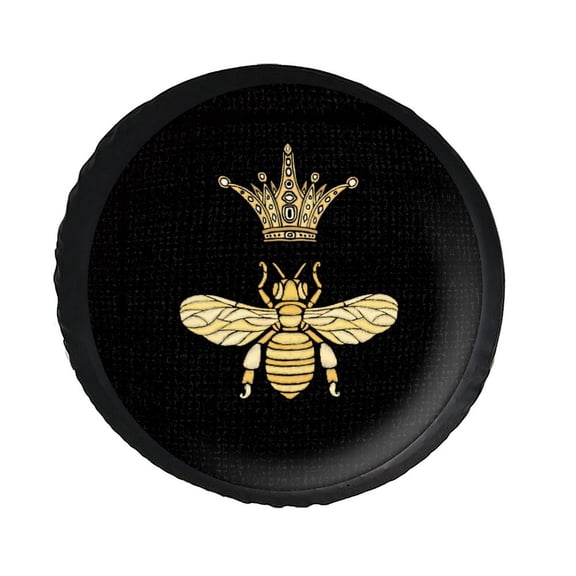 KAKALAD Golden Embroidery Patch Bee Crown Bee Spare Tire Cover PVC Leather Universal Vehicle Accessories Buckle Car Tools 14”in