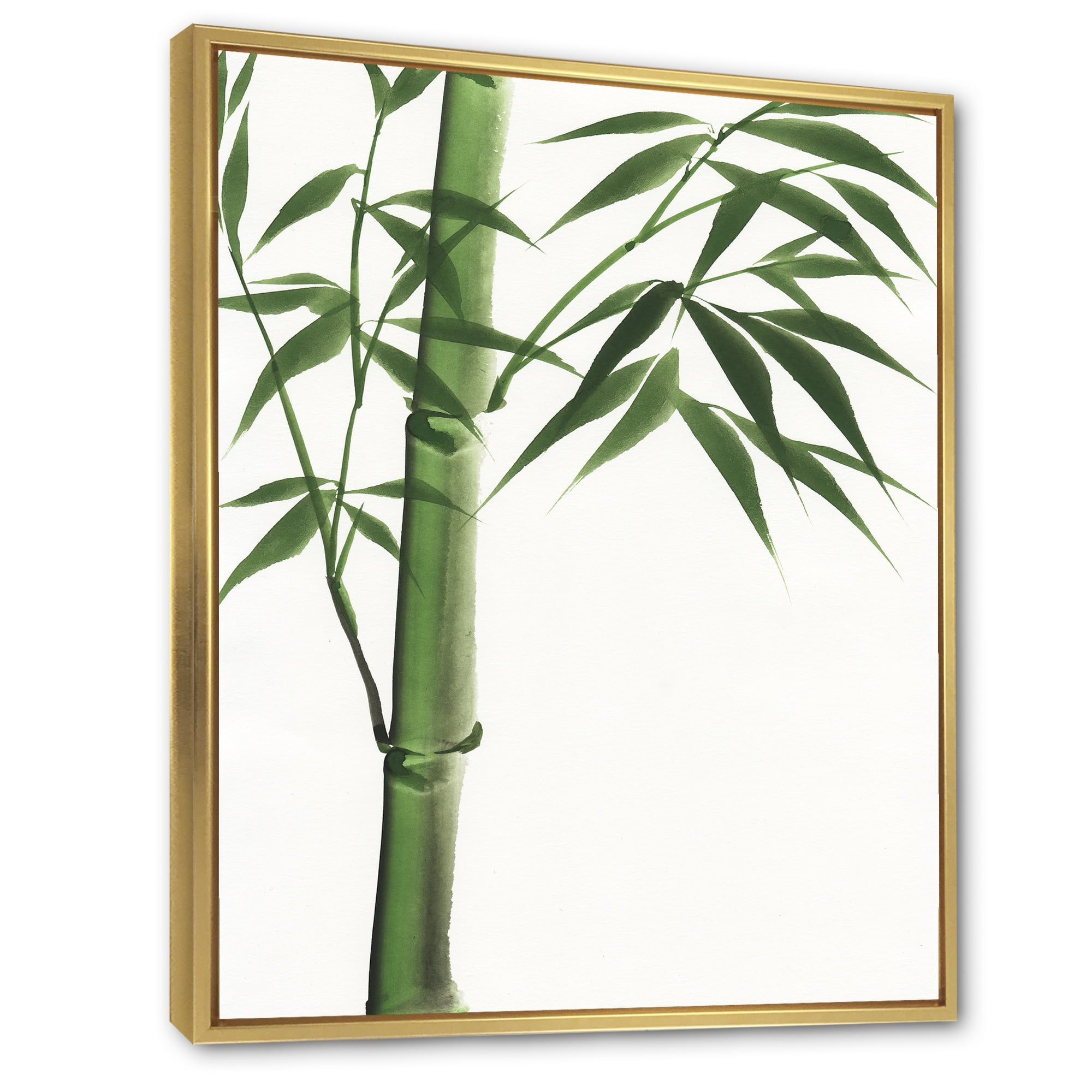 Designart 'Detail Of Dark Green Bamboo On White III' Traditional Framed Canvas Wall Art Print