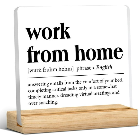 Home Office Decor Work From Home Definition Clear Desk Decorative Signs Home Office Acrylic Sign with Wooden Stand Office Desk Decor 4x4 Inch