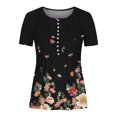 thumbnail image 4 of Fiudx Liquidación de Ofertas Flash Moda Mujer Verano Casual Impresión Manga Corta Cuello En V Blusa Camiseta, 4 of 5