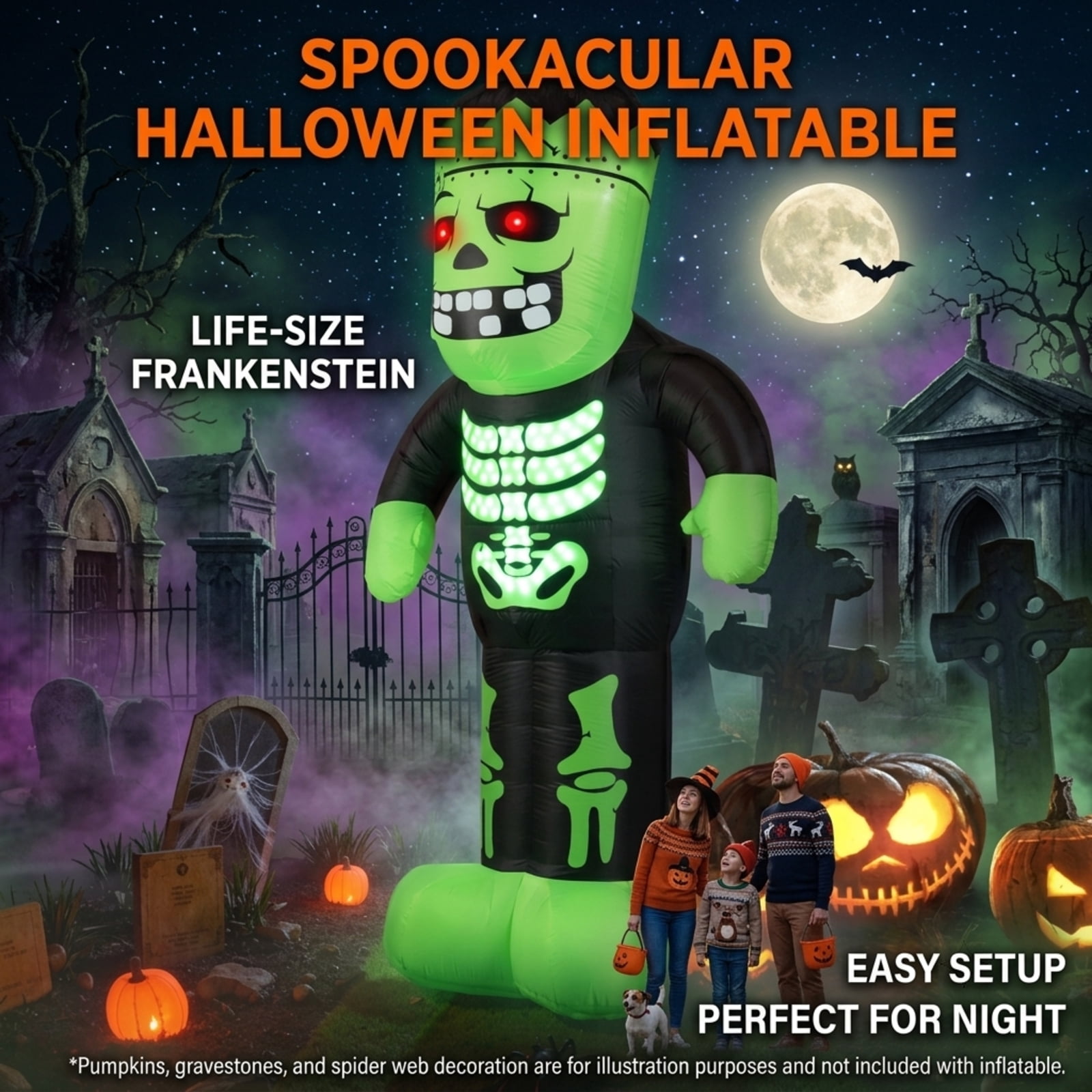 RUIE 8.4 FT Halloween Inflatable Frankenstein, Blow Up LED Lighted Frankenstein Yard Decoration with Stakes for Outdoor Lawn Garden Party
