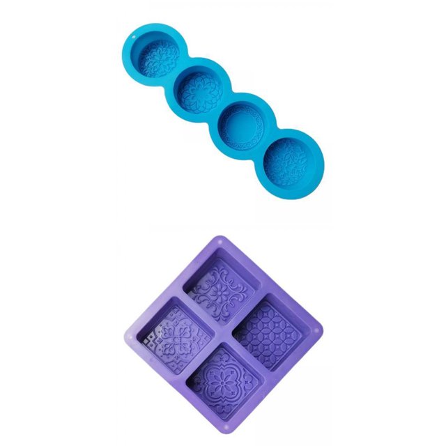 Molde de silicona para jabón de 4 cavidades, molde cuadrado para hornear Fondant con patrón de flores + moldes de silicona para jabón, moldes antiadhe Zulema none
