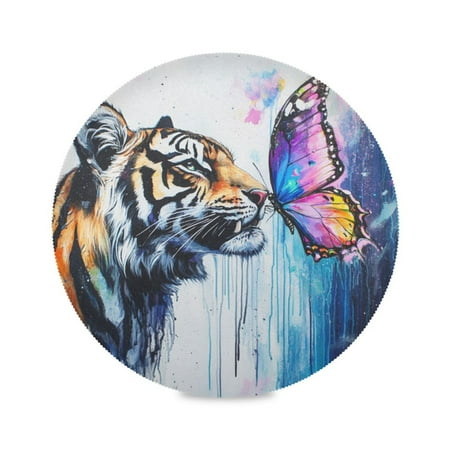 

Round Plate Mat 15.4x15.4 Inchesx1 Placemat Table Mat Kitchen Mat Coffee Mat Fabric Thick Strong Wear-Resistant Heat Resistance Tiger and Butterfly