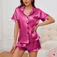 thumbnail image 1 of Pijama de satén de lujo para mujer, ropa de dormir de verano, Tops de manga corta con cuello de solapa abotonada y pantalones cortos, conjunto de pijama para mujer, 1 of 5
