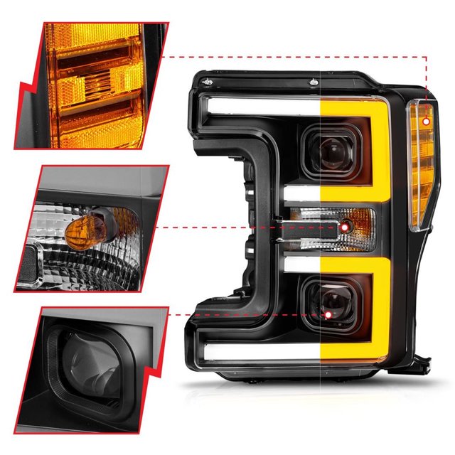 ANZO USA Phare Assemblage - LED 111577 Projecteur Faisceau; Style Planche; Boîtier Noir; Lentille Claire; Faisceau Haut/faisceau Bas LED; Blanc; avec Feu de Jour à Rétrofriction/feu de Signalisation; Ensemble de 2