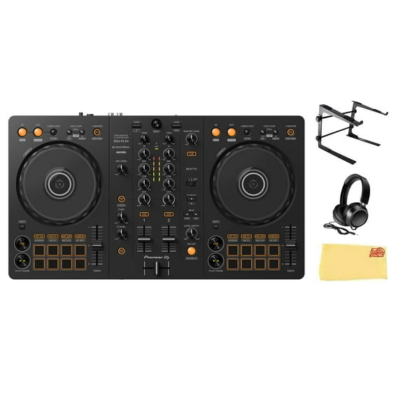 Pioneer DDJ FLX4 DJ Controller - Black Bundle with Laptop Stand, Headphones, and Austin Bazaar Polishing Cloth