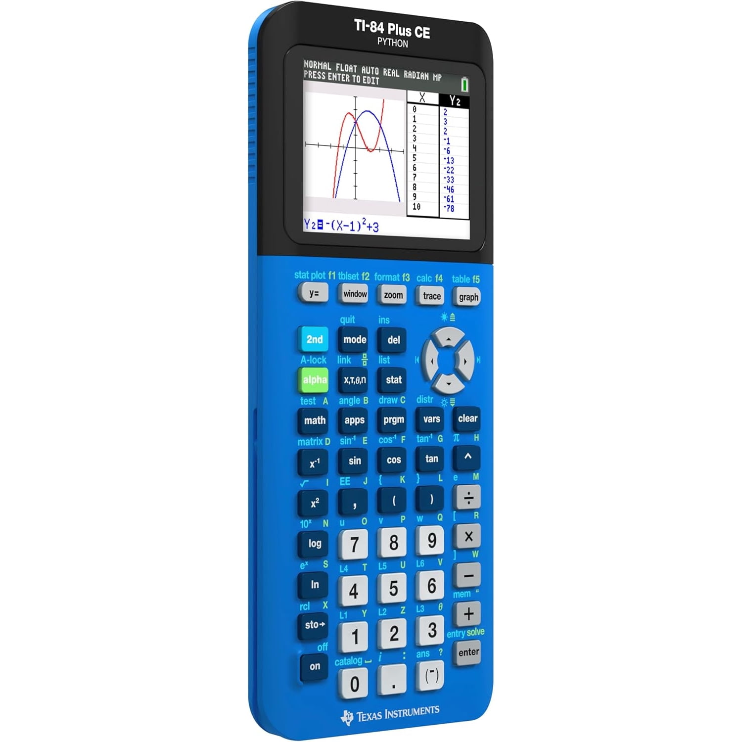 Pre-Owned Texas Instruments TI-84 Plus CE Graphing Calculator, Bionic Blue, Rechargeable, High School and College
