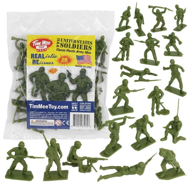 Tim Mee Toy Plastic Army Men - Figuras de soldados de la Segunda Guerra Mundial Od Green de 28 piezas - Hecho en EE. UU.