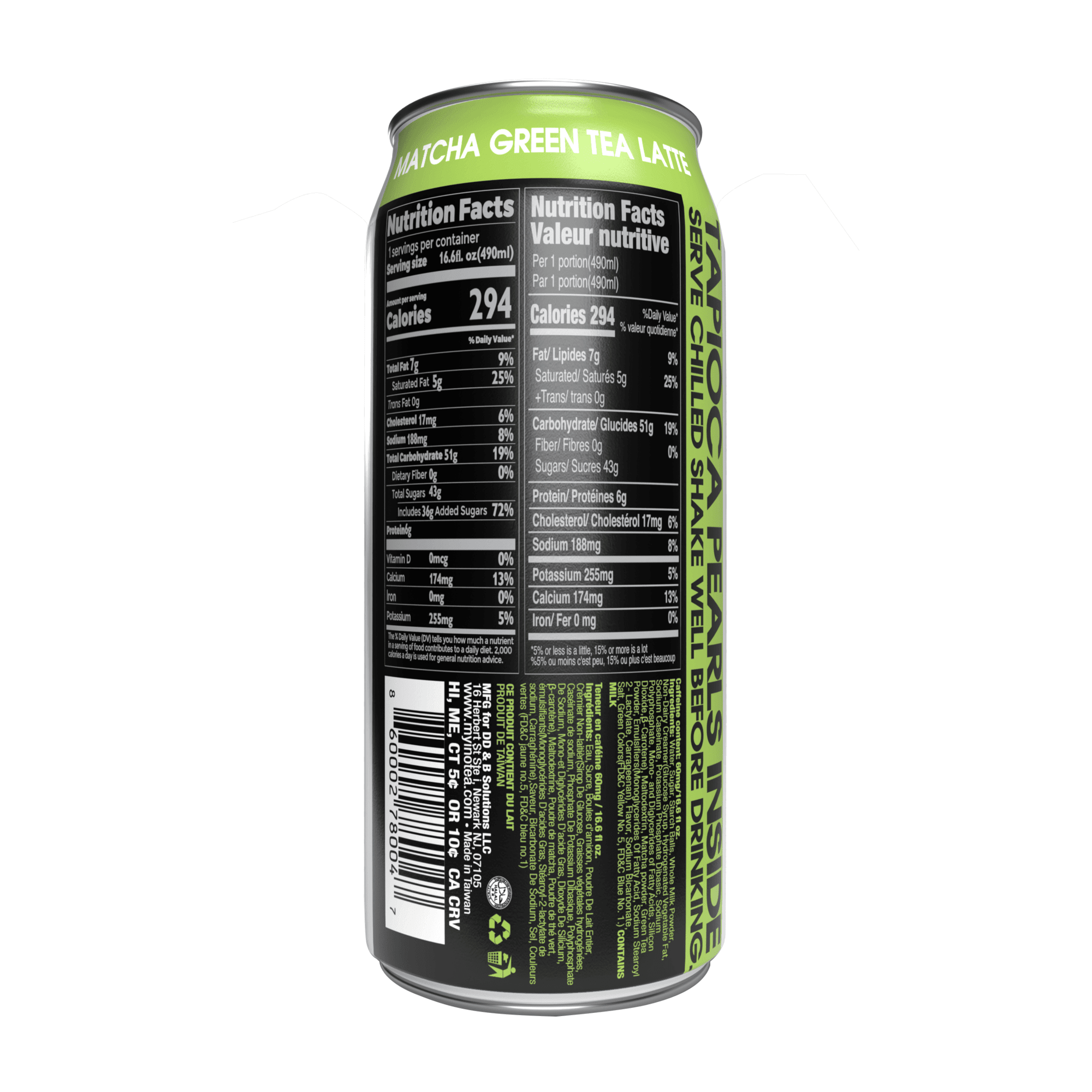 INOTEA Matcha Green Tea Latte Bottled Drink, 16.6 oz, 12 Bottles