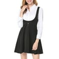 thumbnail image 3 of INSPIRE CHIC Women's Overall Dress Solid U Neck Button Decor Flared Hem XL Black, 3 of 9