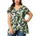 thumbnail image 1 of Women's Plus Size Blouse Flare Sleeve V Neck Tie Front Floral Wrap Peplum Tops Black 1X, 1 of 7
