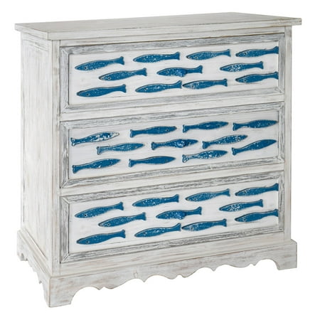 Wilshire Antique White Dresser - Swimming Upstream Antique White 3 Drawer Blue Fish Chest