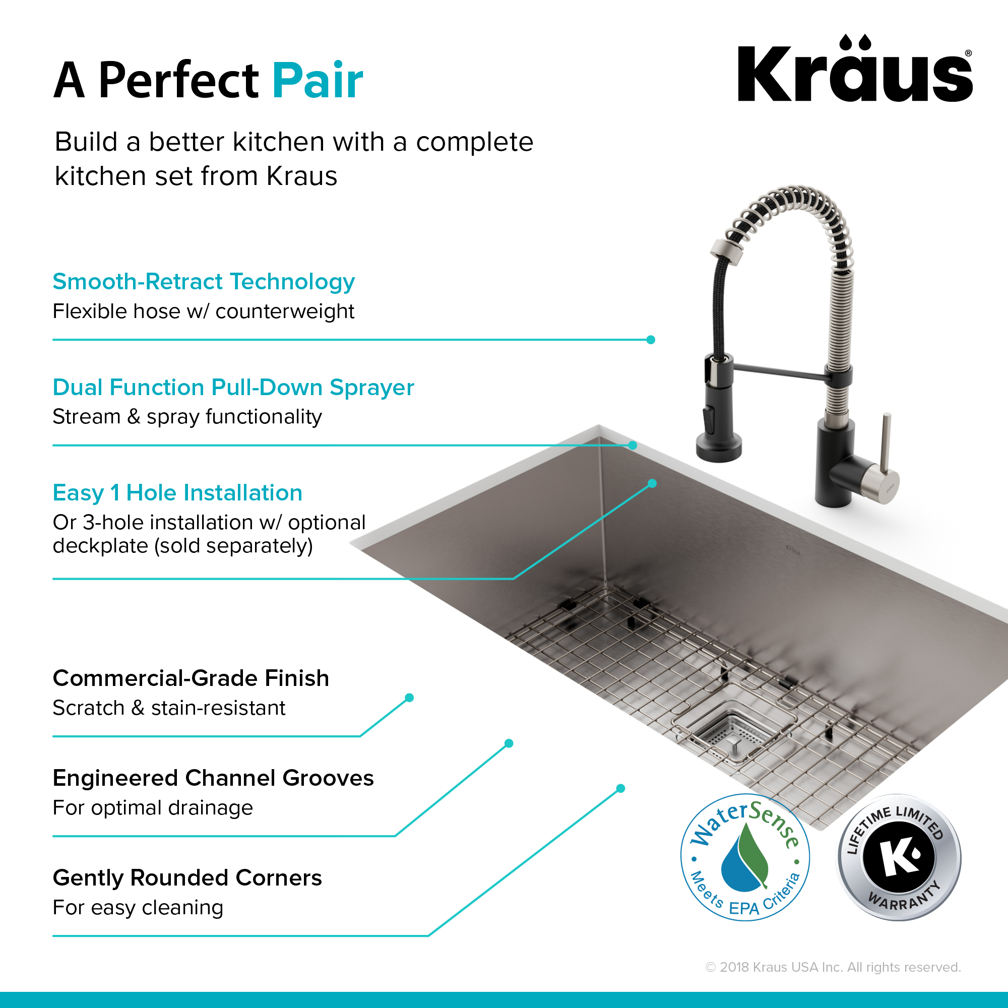 KRAUS 31 1/2-inch 16 Gauge Pax Kitchen Sink Combo Set with Bolden 18-inch Kitchen Faucet and Soap Dispenser, Stainless Steel Matte Black Finish