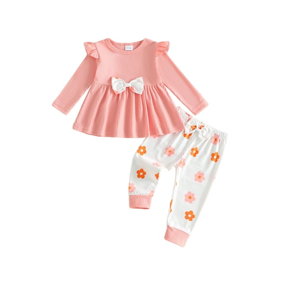Cenuakty Girl Fall Outfit Floral Long Sleeve Tops and Pants Set